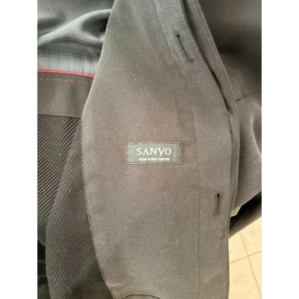 Sanyo Mens Black Trench Overcoat New York Tokyo Coat Size Large